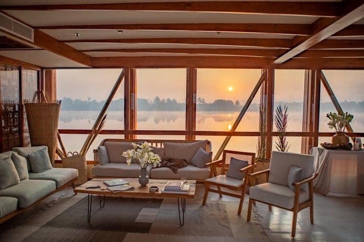 Sunset lounge on a Dahabiya sailing along the Nile